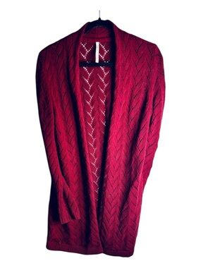 Leo & Nicole Deep Red Women's Open Knit Long Cardigan Size Medium